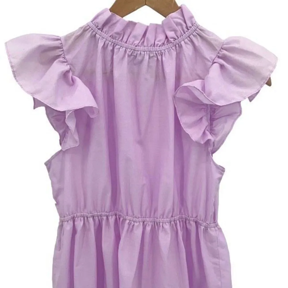 Love Ady Womens Flutter Sleeve High Neck Tiered‎ A Line Dress Purple Medium NWT - Image 5