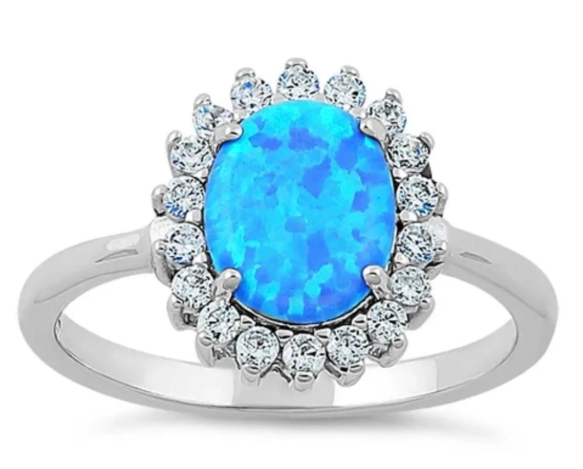 SIZE 5 925  Oval Blue Lab Opal CZ Ring - Image 4
