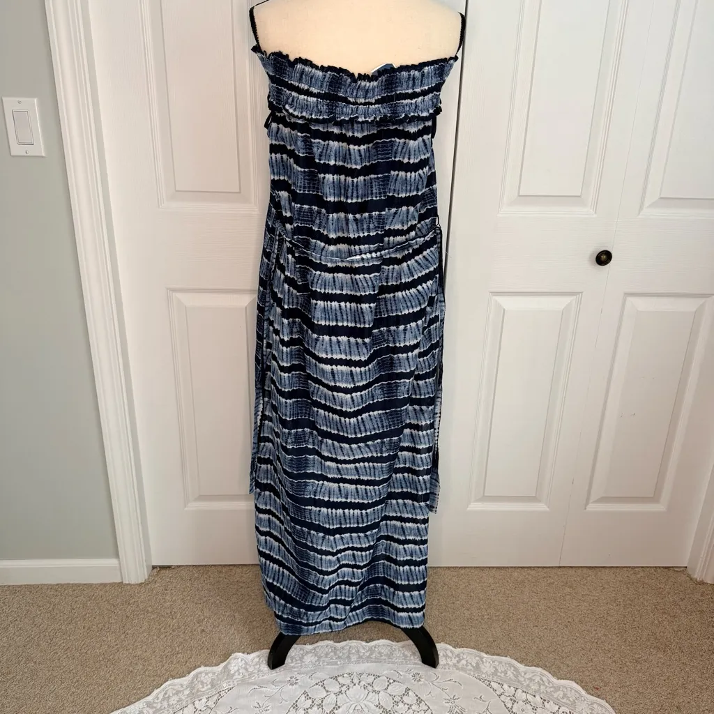 Michael Kors Shibori Tie Dye Blue & White Maxi Dress size Large - Image 5