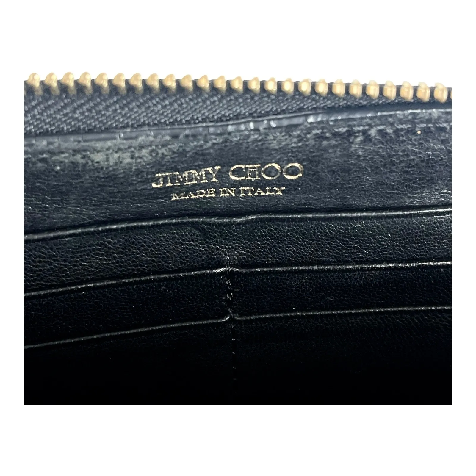 Jimmy Choo Long Wallet Zodiac Studded Zip Black Leather Clutch Purse Authentic - Image 6