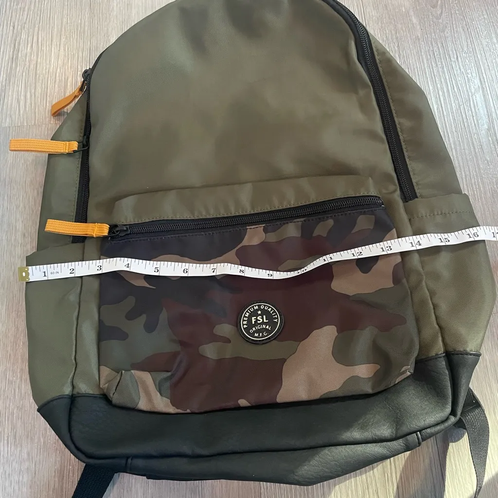 Fossil NWT Colorblock Camo Backpack Green Black Orange Accents Travel School - Image 8