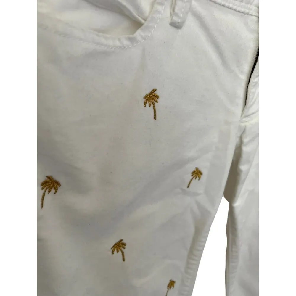 Lilly Pulitzer White Gold Palm Tree Embroidery Low Rise Worth Skinny Pant Size 0 - Image 5