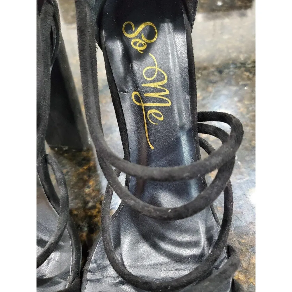 So Me Black Women's Suede Leather Strappy Block Heeled Casual Sandal Size US 9 - Image 4