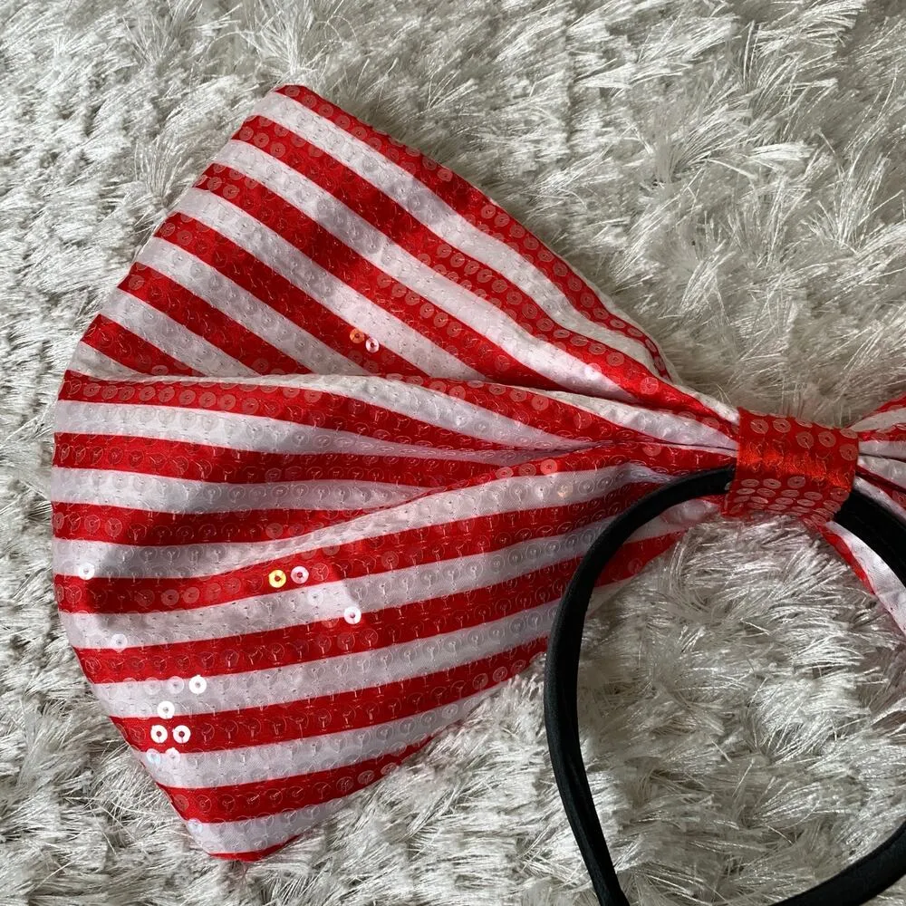 Red White Striped Oversized Bow Headband Dr Seuss Coded - Image 3