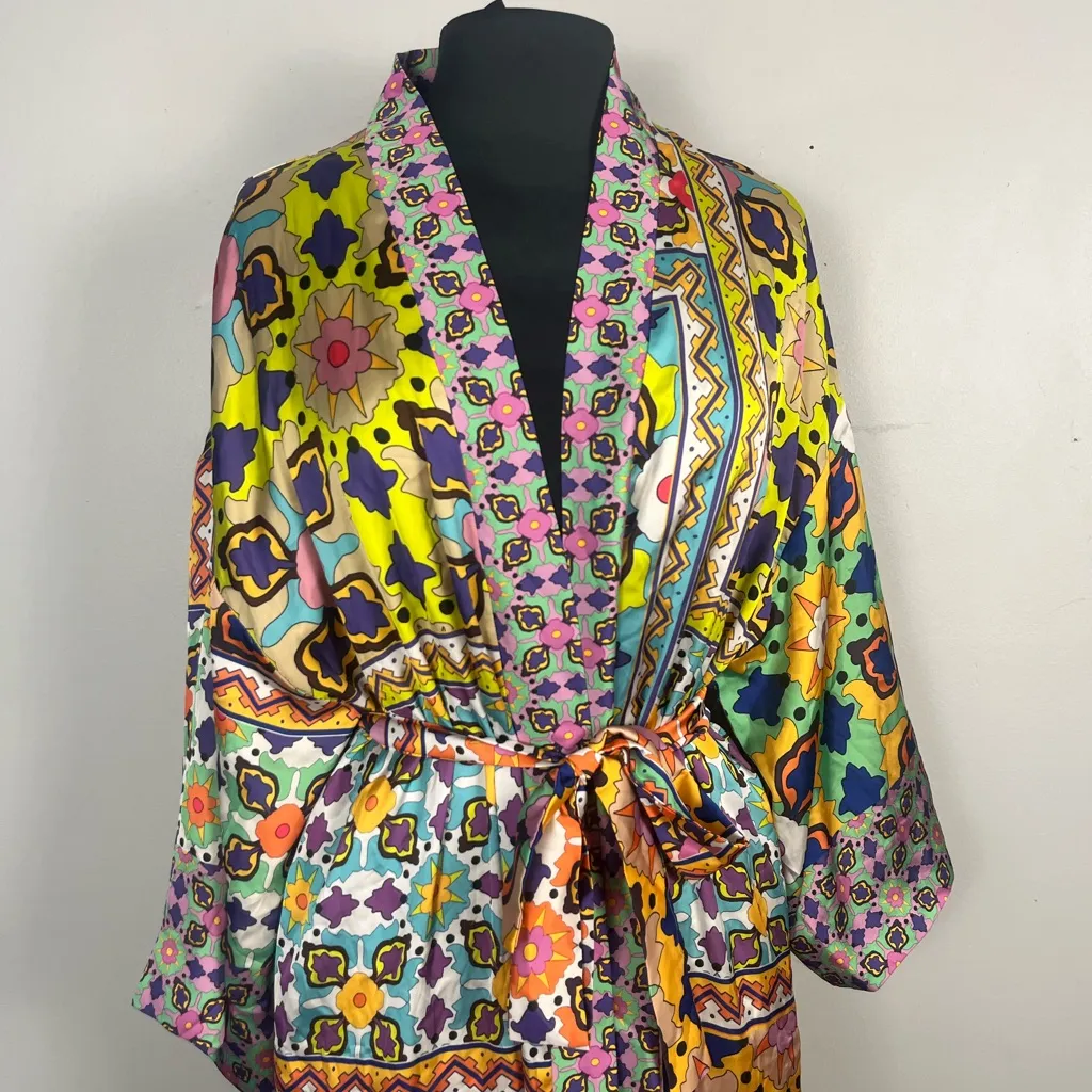 Zara Printed Satin Belted Long Maxi Kimono blogger favorite size XS - Image 4
