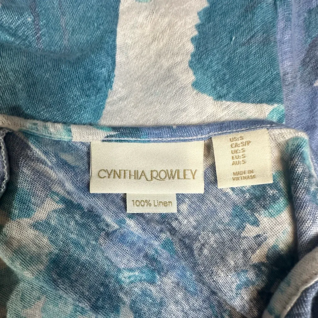 Cynthia Rowley 100% Linen Blue Floral Women’s‎ Button Up Blouse Tropical Luau S - Image 9