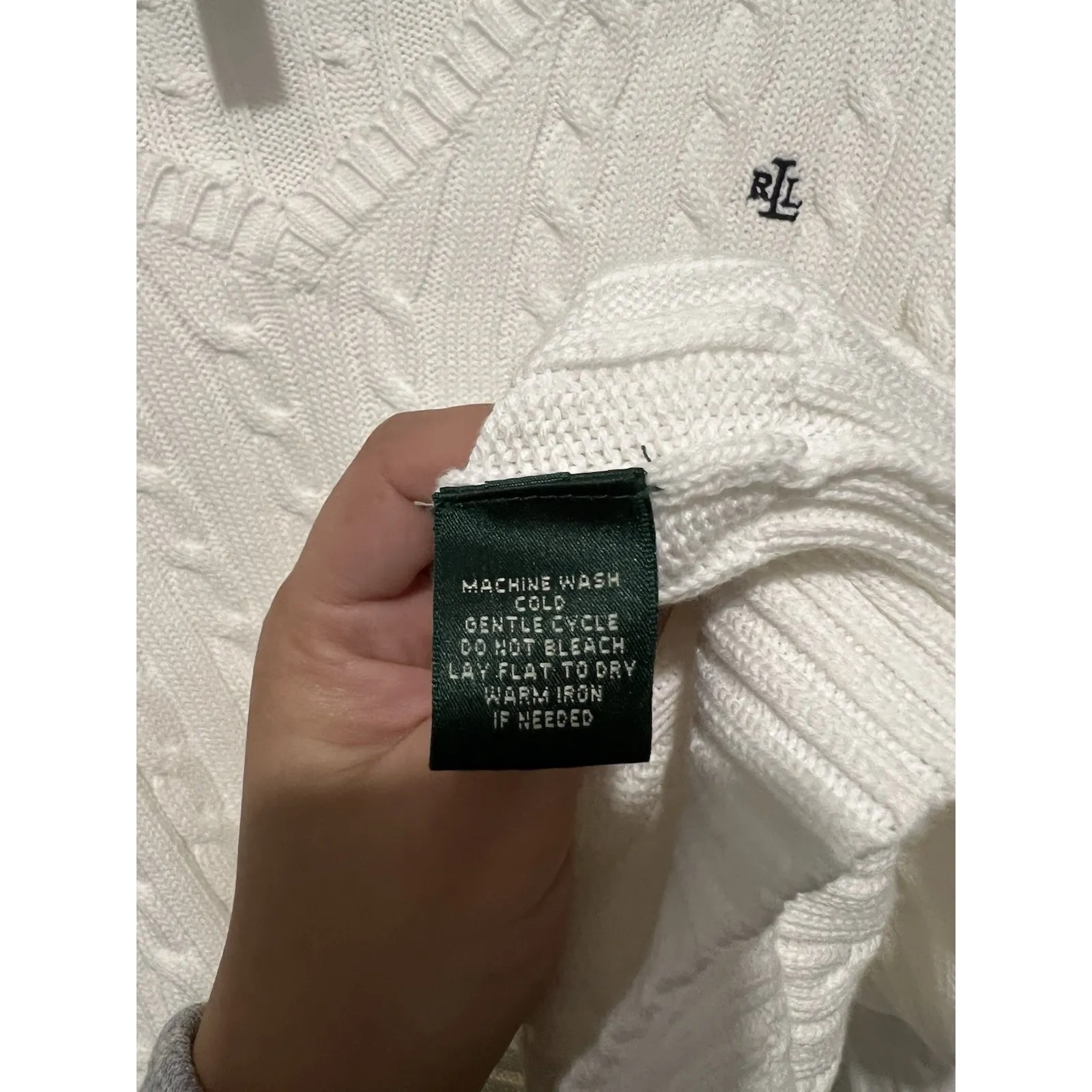 Lauren Ralph Lauren Cable-Knit Cotton V-Neck Sweater White Size 1X Preppy - Image 8