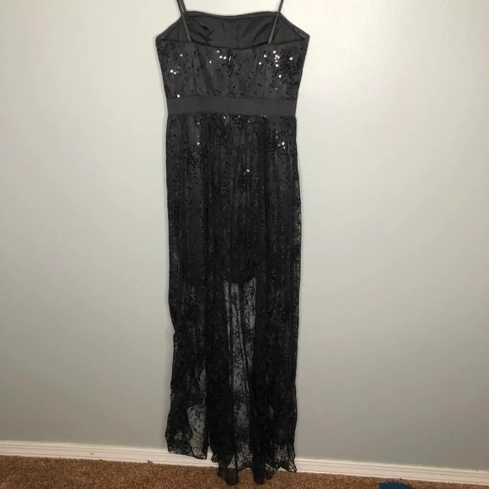 Aidan Mattox black high low sequin strapless dress - Image 4