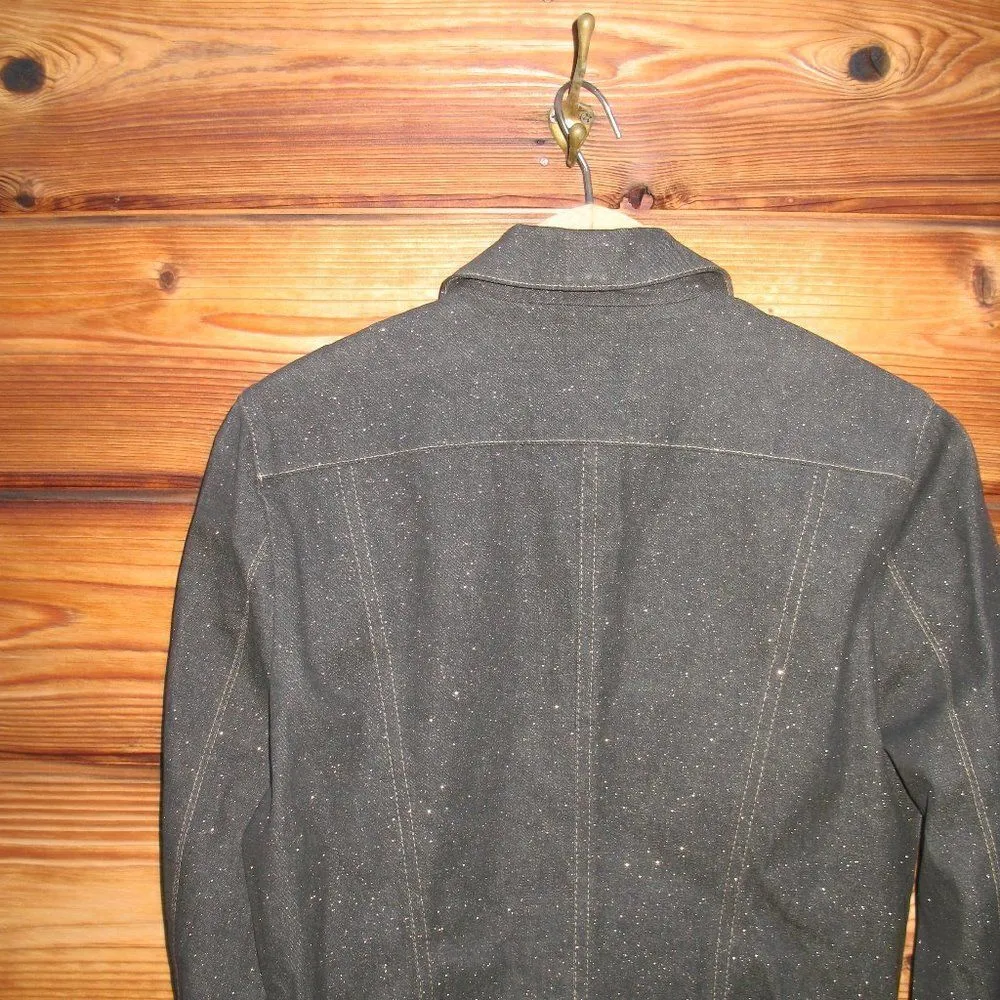 NWT Vintage Black Glitter Denim Jean Jacket Black - Image 7