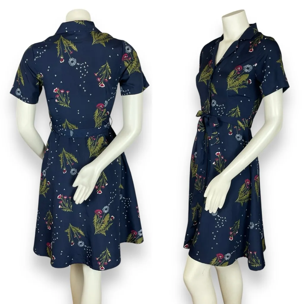 Circus Dress‎ Dandelion Print Navy Blue XS UK Size 8 Retro A - Image 3