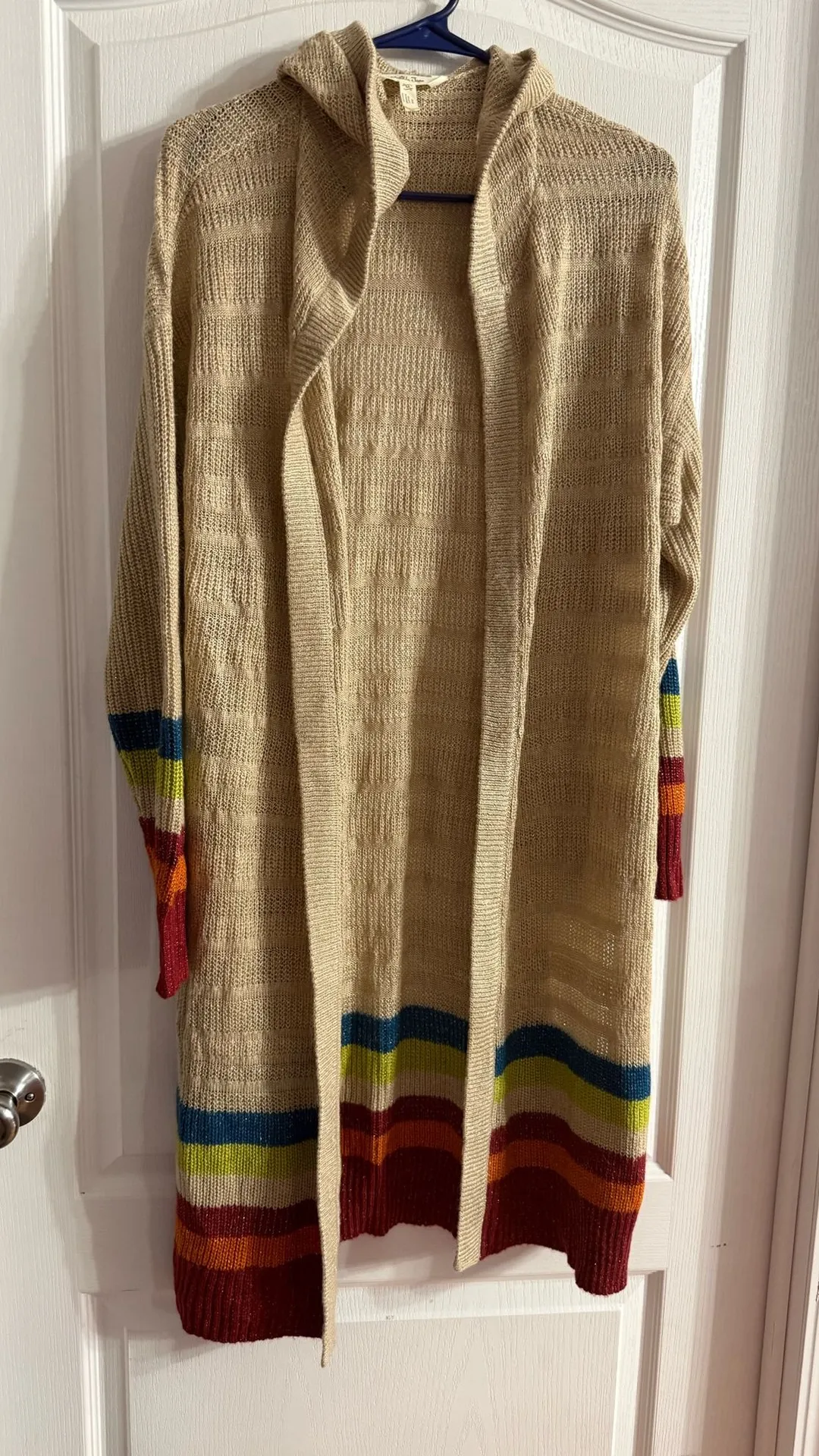 Matilda Jane Boho Hooded Duster Cardigan Stripe Knit Sz M. Jan-100 - Image 1