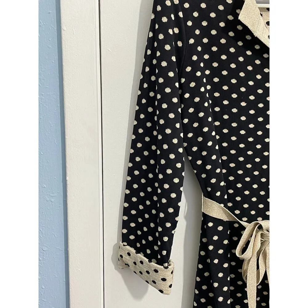 Grace Knit Dressing Tunic Sweater Small Belted Waist 3/4 Sleeve Black Polka Dot - Image 4