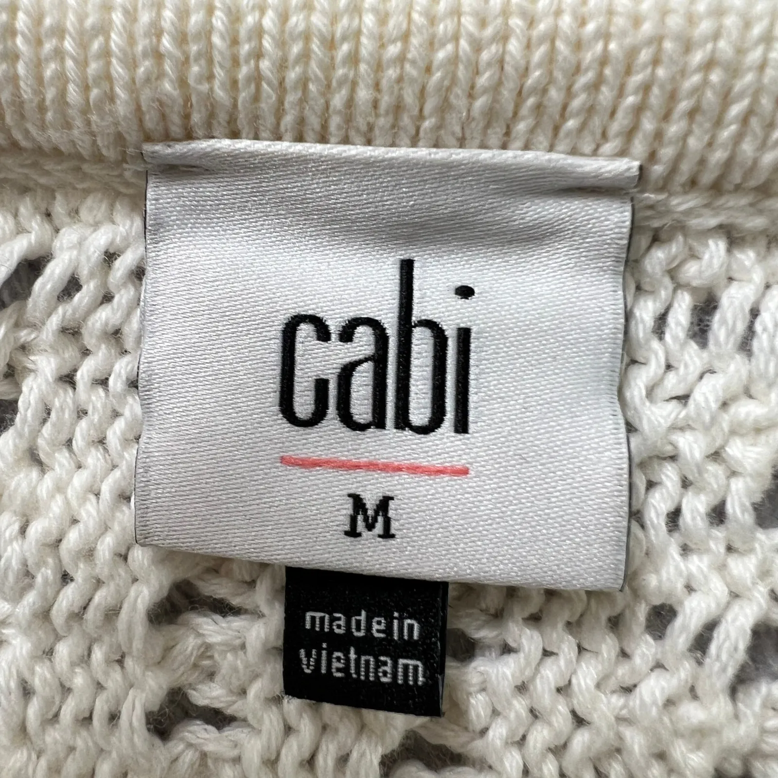 Cabi Cream Knit V Neck‎ Fringe Sleeve Sweater Women's Size M - Image 4