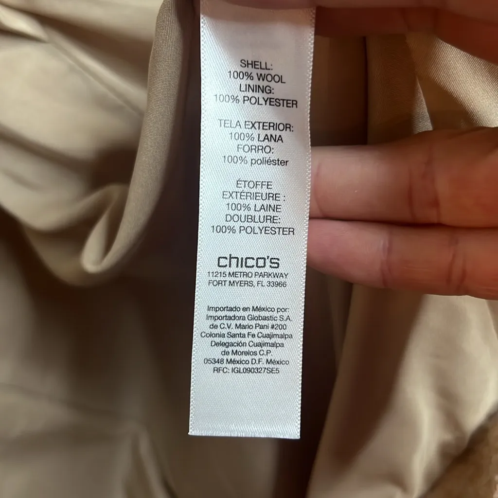 Chicos 0 Medium Wool Zip Flare Sleeve Neutral Tan Flare Sleeve Jacket Button - Image 6