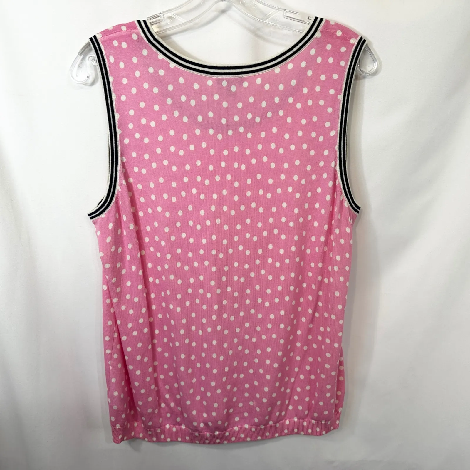 Talbots Plus Size 1X‎ Tank Top Pink White Polka Dot Sleeveless Knit Preppy 1716 - Image 2
