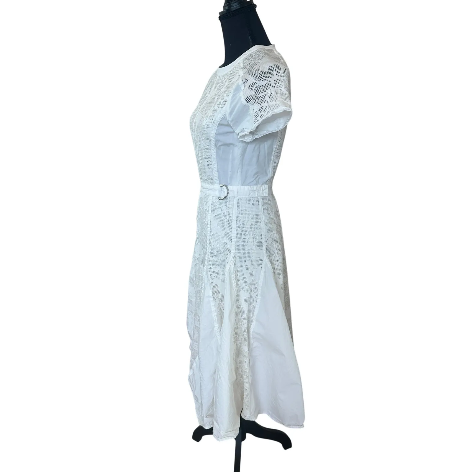 Phillip Lim White Lace Fit Flare Midi Dress SIZE 2 Romantic Modest Designer $850 - Image 9