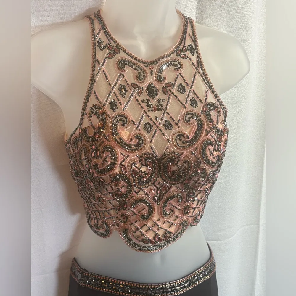 Sherri Hill Shimmery‎ Sleeveless Two Piece Dress 50157 Metallic Pink Beaded Prom - Image 5