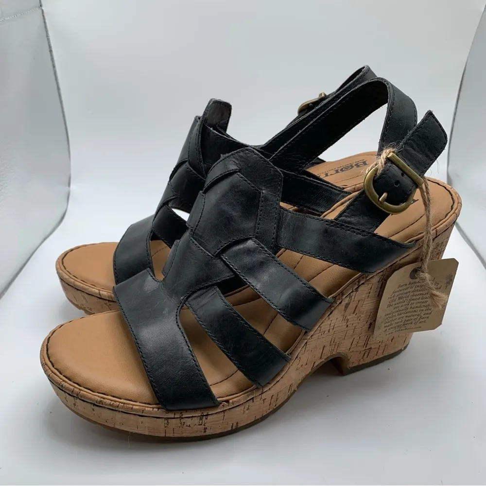 Born Bernese Strappy Cage Leather Strap Platform Cork Wedge Sandal SZ10 1299 Size 10 - Image 3