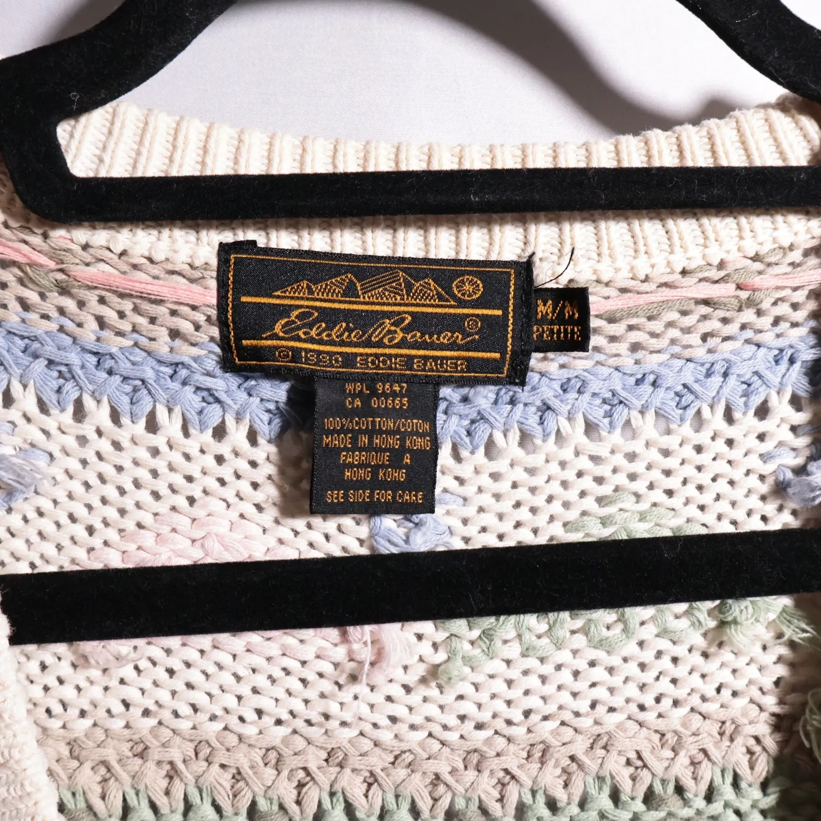 VTG Eddie Bauer Sweater Vest Fair Isle Pastel Cotton Knit 90s Nordic Cottage M P - Image 3