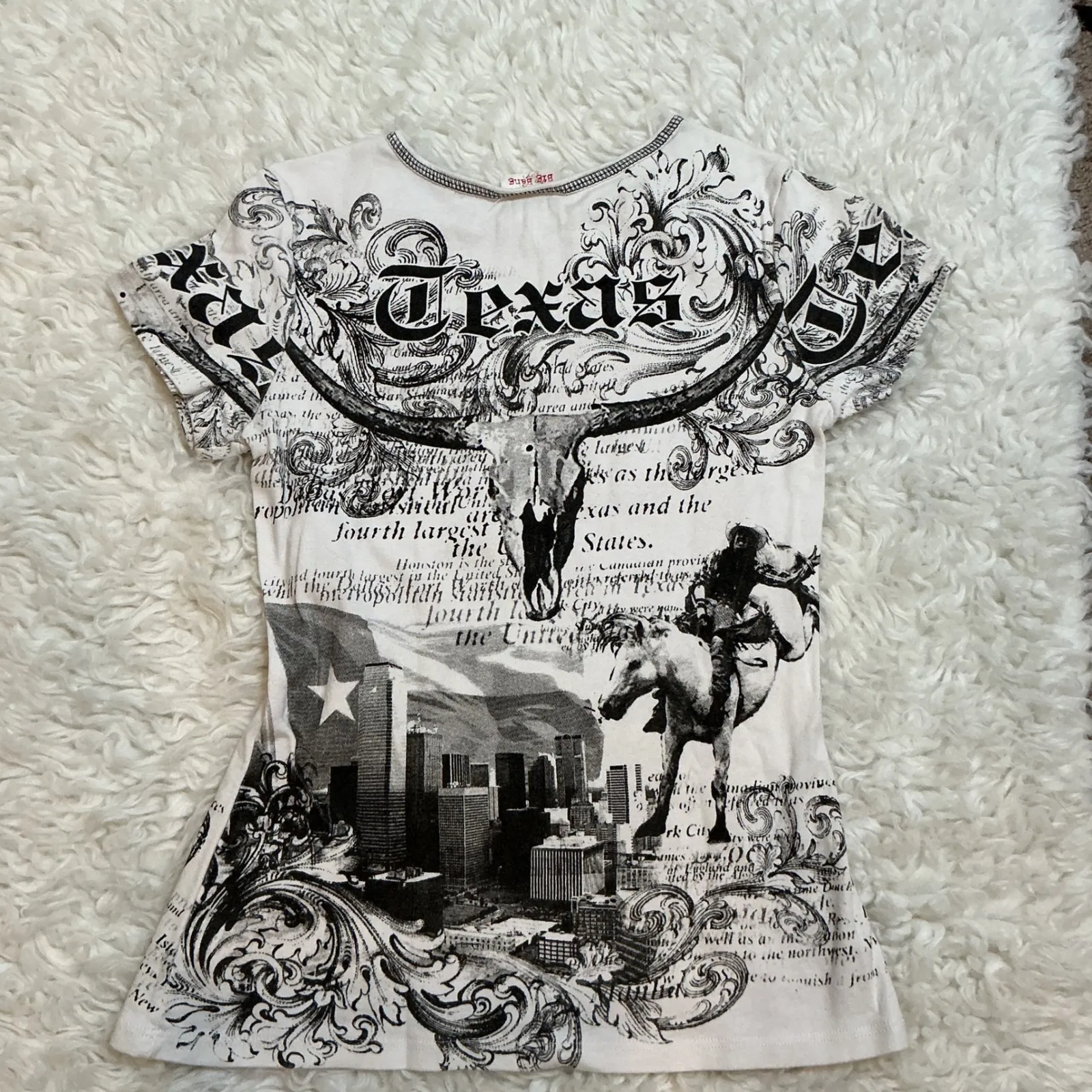Big Bang Texas Graphic Tee Western Skull Cowboy Y2K Grunge Top – Women's White - Image 4