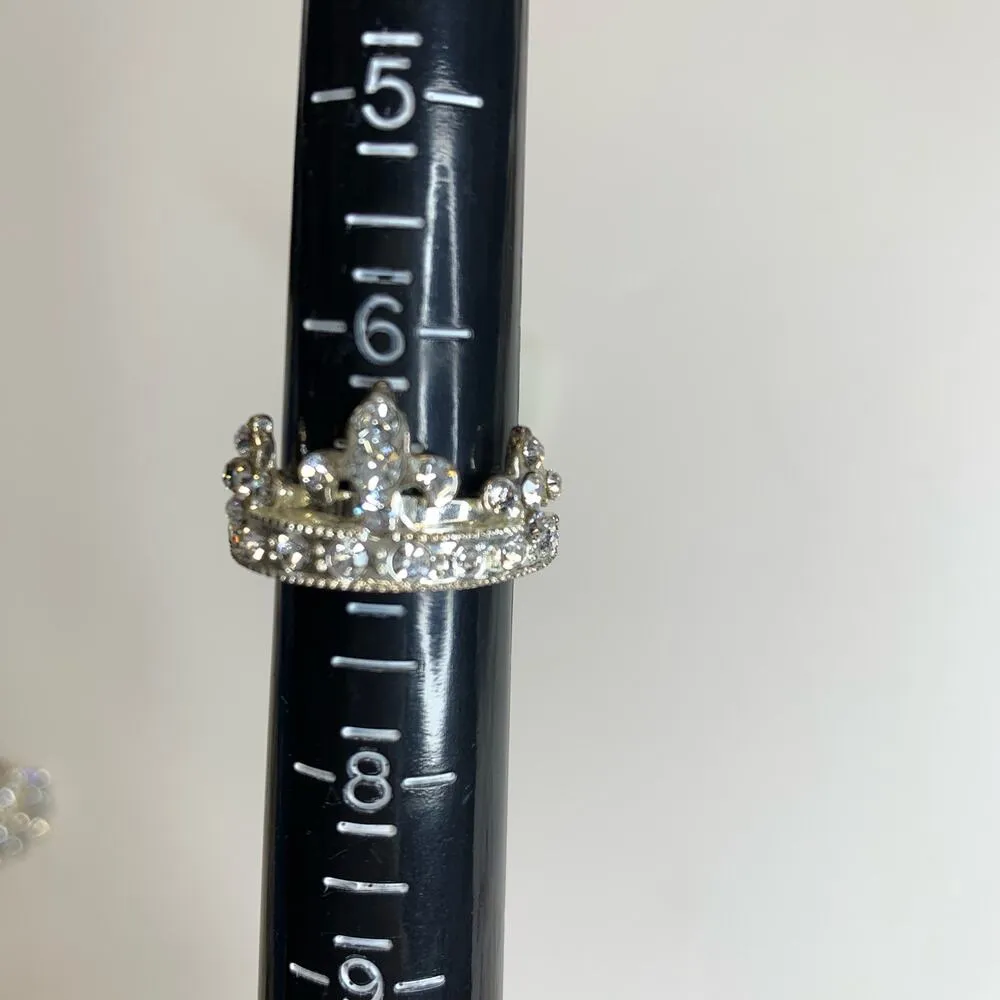 Rhinestone Crown Adjustable Ring Silver - Image 4