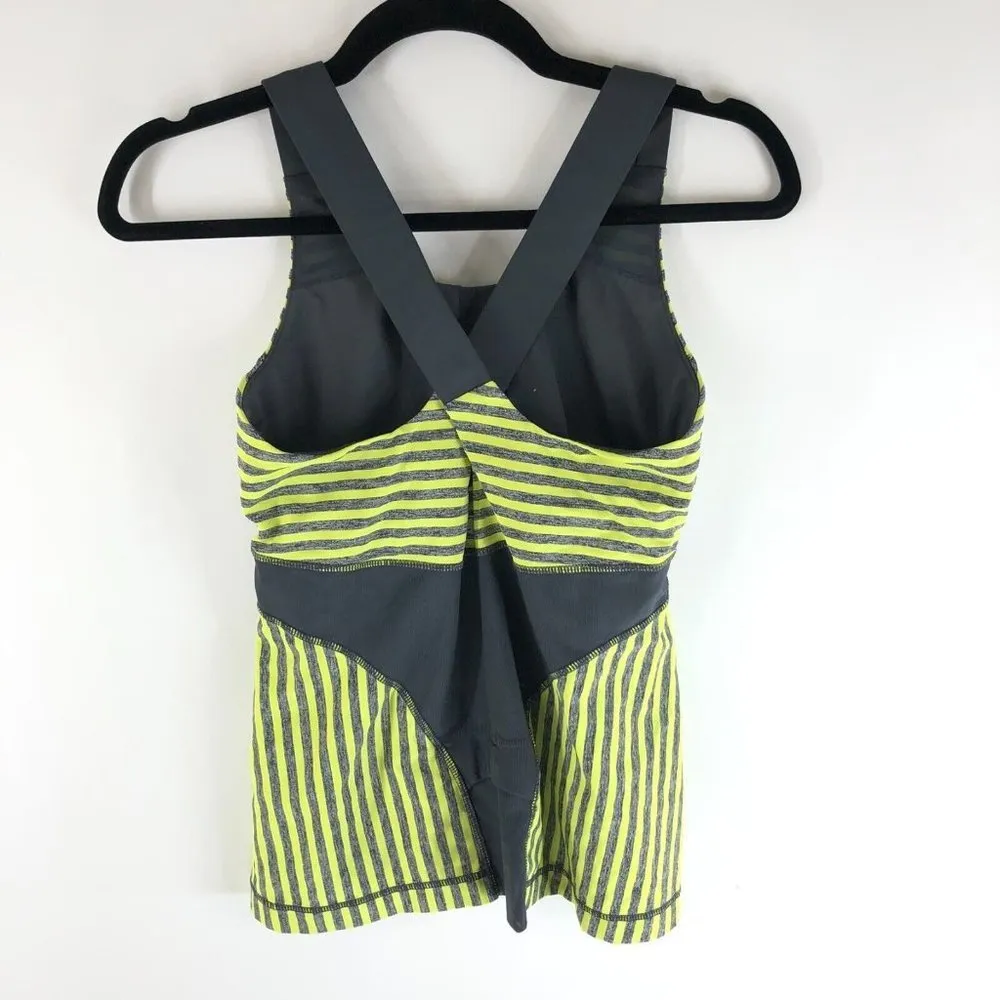 Lululemon Womens Tank Top Crossover Straps Shelf Bra Striped Yellow Gray 6 - Image 2