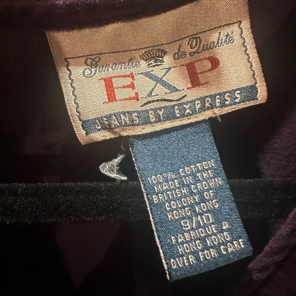 Vintage 90s Express Purple Velvet Romper Mini Dress Medium‎ Zipper 100% Cotton - Image 13