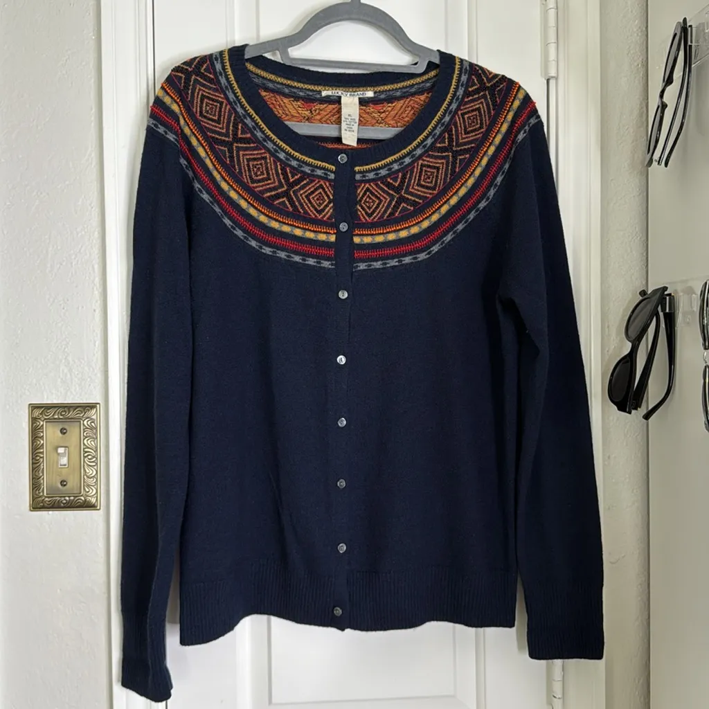 Lucky Brand y2k fair isle beaded wool blend cardigan sweater - Image 2