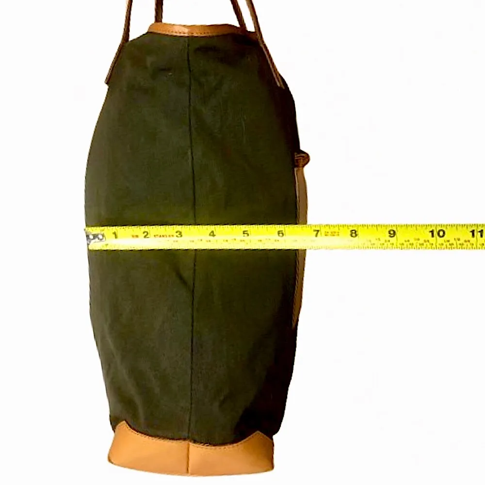 GUCCI Olive Green Canvas and Orange Leather Tricolor Top Zip Tote Bag - Image 12