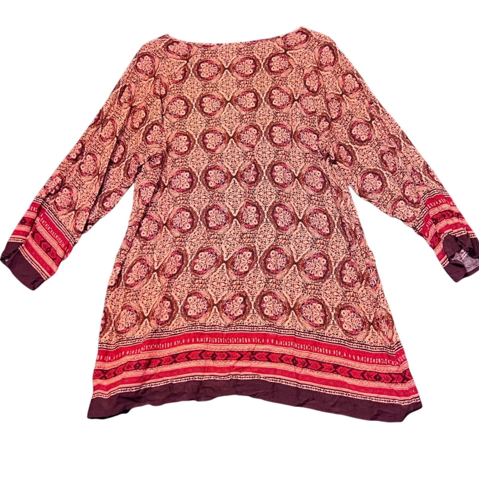 Artisan NY Tunic Top Womens 1X Pink Burgundy Paisley Print Shirt Boho Tassels - Image 3