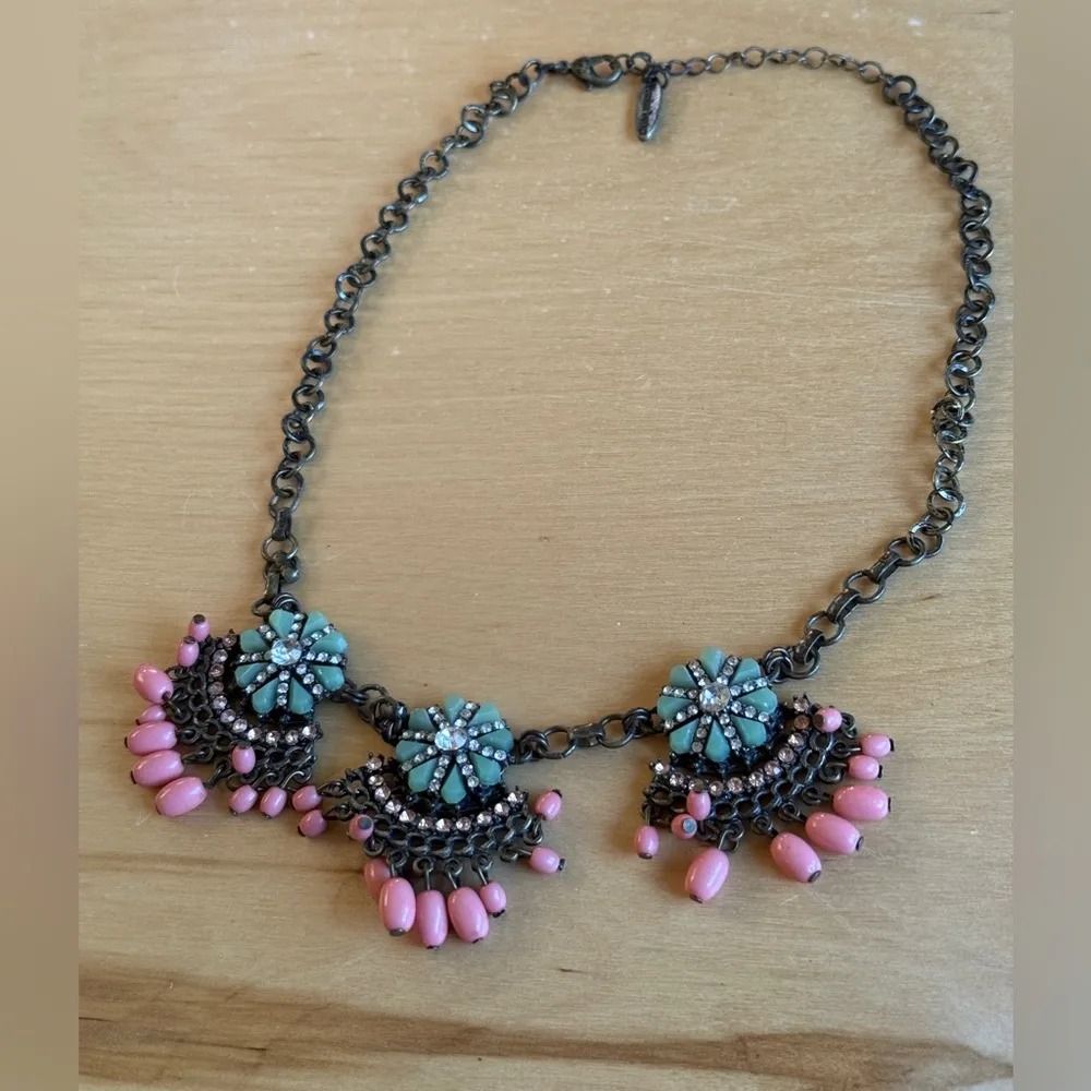 Plunder Design Floral Statement Necklace with Pink Accents - Image 2