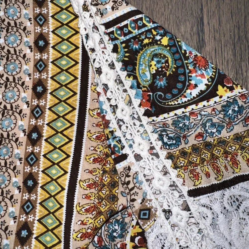 Umgee Multi-Colored Paisley 3/4 Sleeve with Lace Tunic Dress Size XL NWOT - Image 5