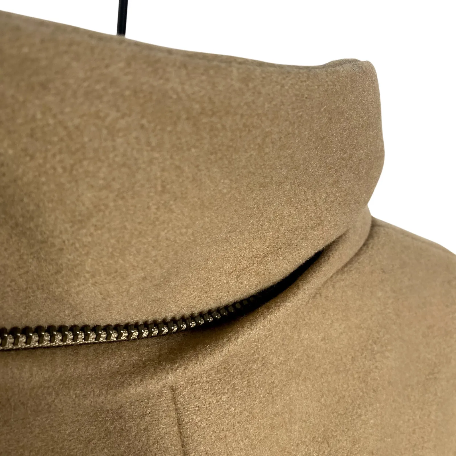 The Kooples Wool Blend Mockneck Utility Pea Coat Small Snap Front Zip Jacket Tan - Image 12