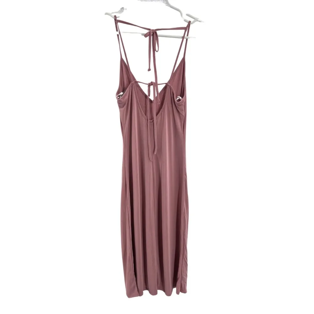 Lulus blush pink s modal blend midi slip tie back strappy dress slinky sexy - Image 2
