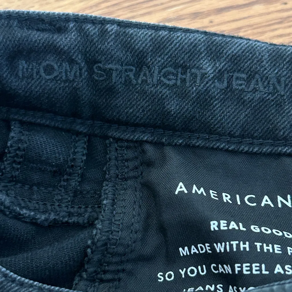 American Eagle Ripped Mom Straight Jeans Black Size 000 - Image 6