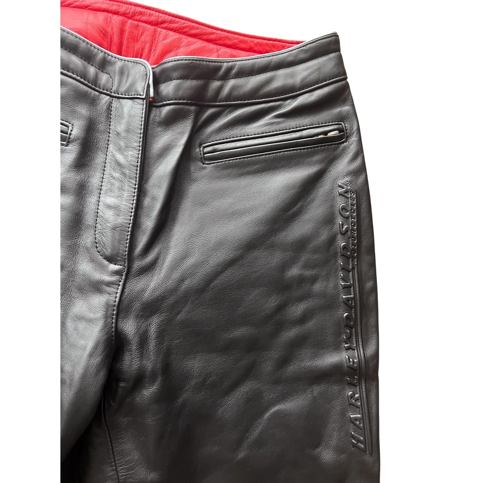 Vintage Harley Davidson Women's Leather Motorcycle Riding Pants Mesh Lined 10 Black - Image 3