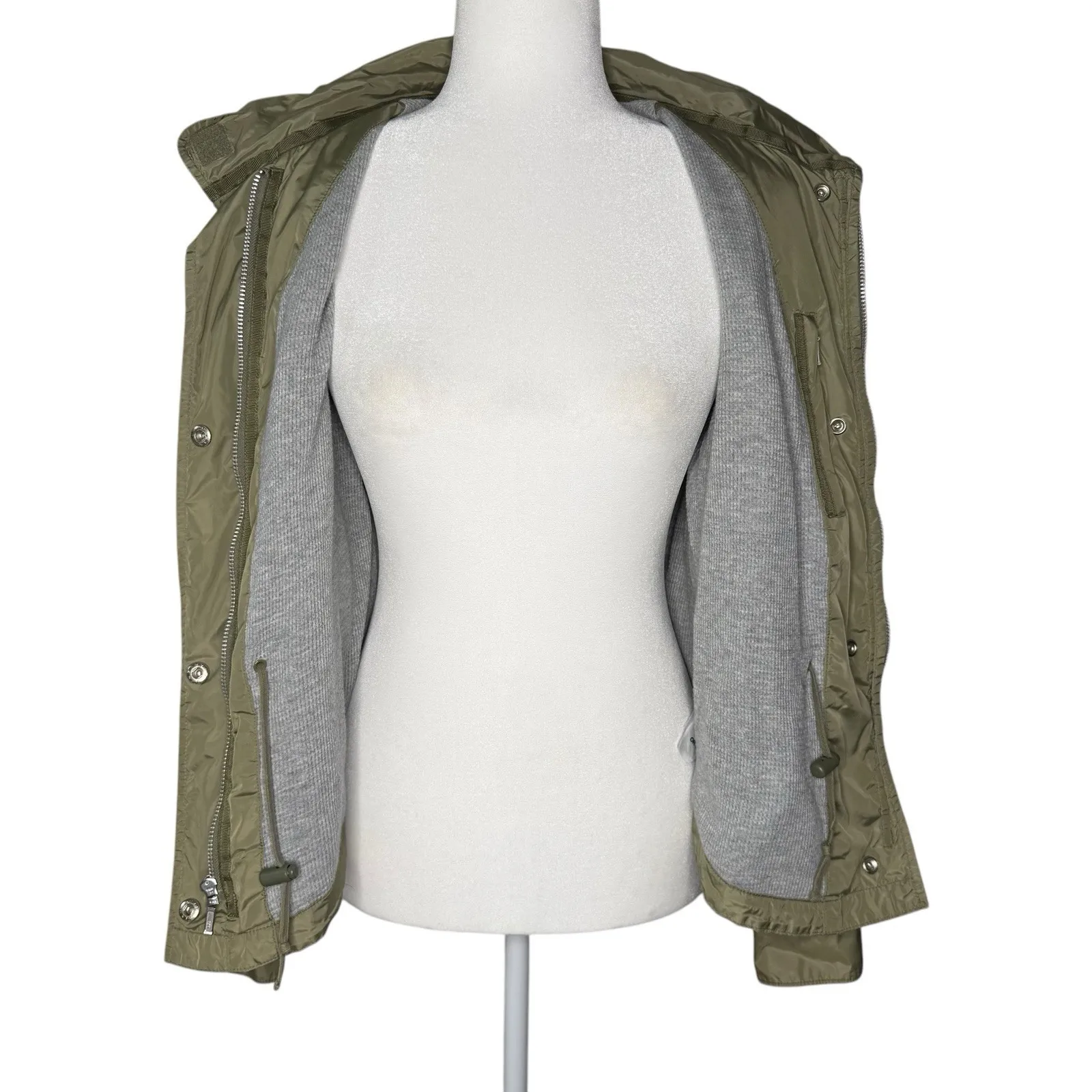 Y2K 2006 Gap M Army Green Rain Coat Jacket‎ Waffle Lined Utility Granola Girl - Image 5