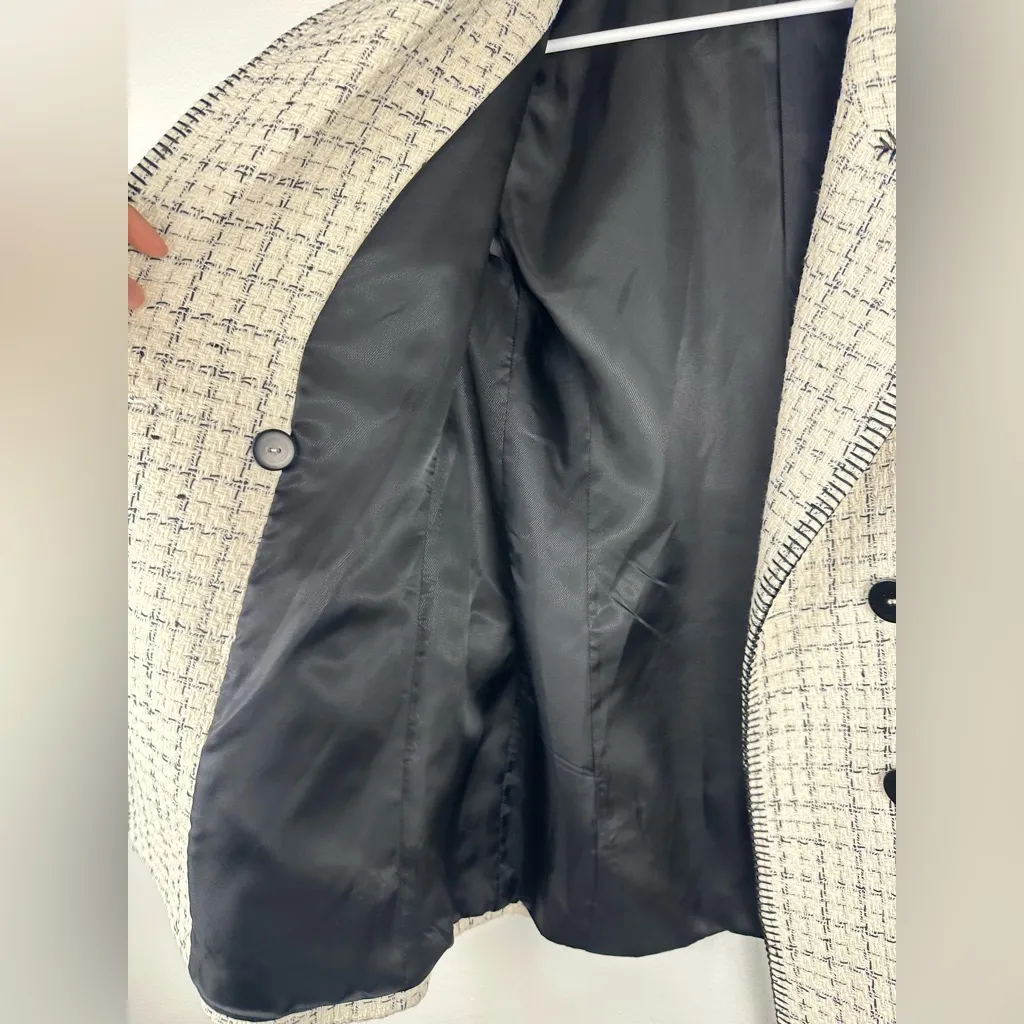 Zara Double Breasted Tweed Texture Weave White Casual Blazer Jacket Women’s Sz M - Image 6