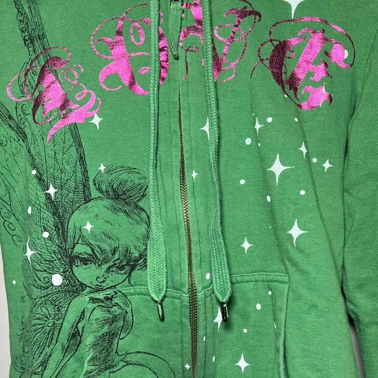 Tinkerbell Disney Fairy Y2K Style Zip Up Green Jacket ( Small ) Womens Love - Image 5