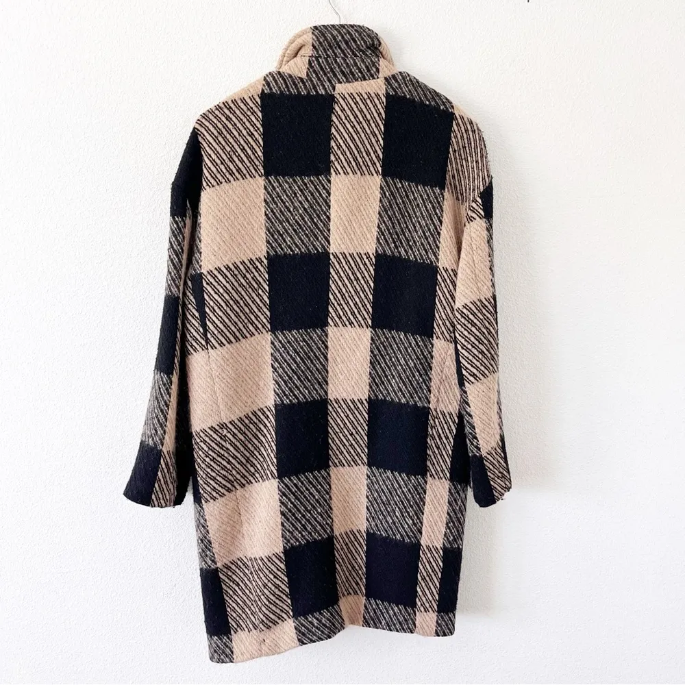 ASTR The Label Cora Plaid Knit Wool Blend Oversized Peacoat in Brown Black - Image 8