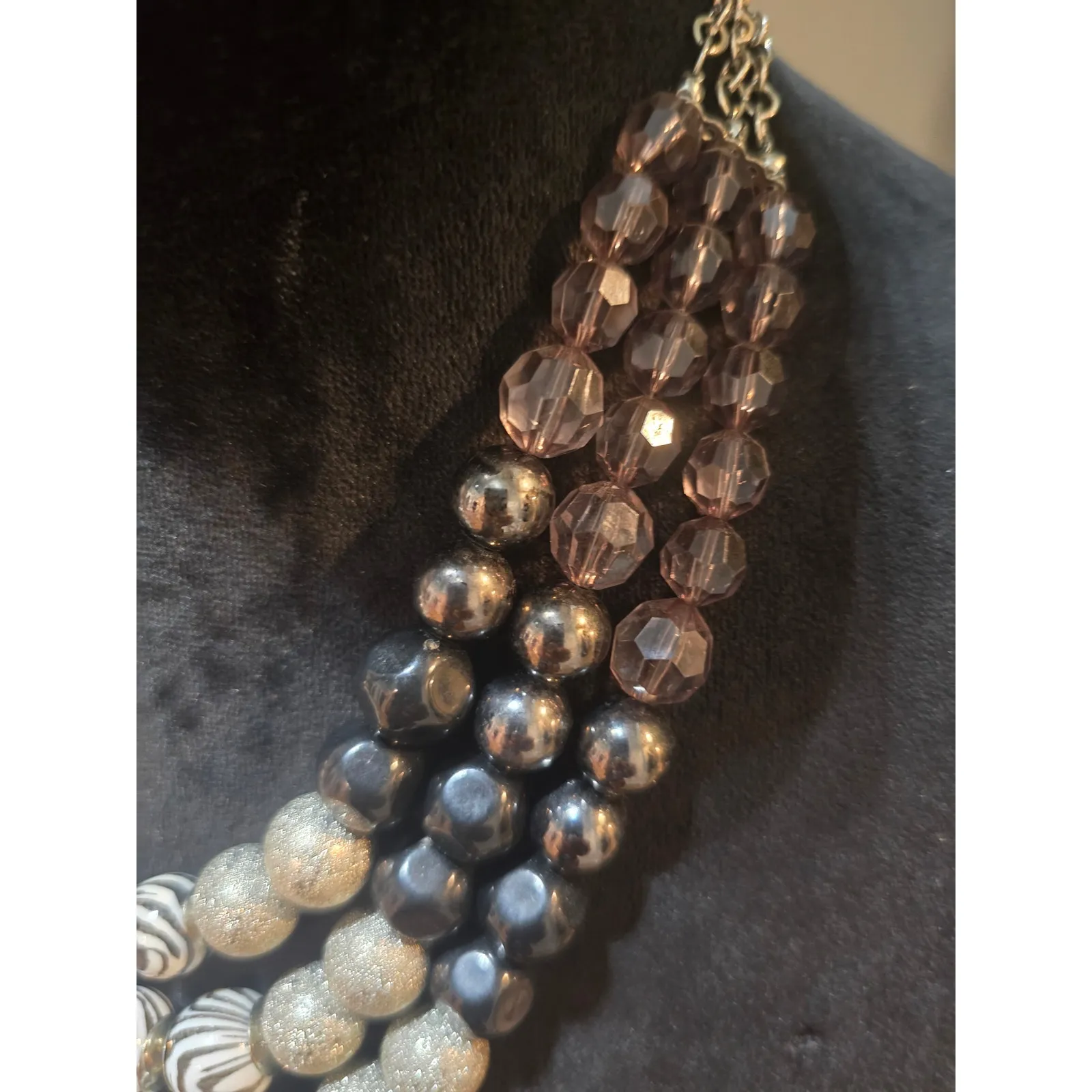 Women's Multi Layer Beaded Statement Necklace With Lobster Claw Clasp Black - Image 4