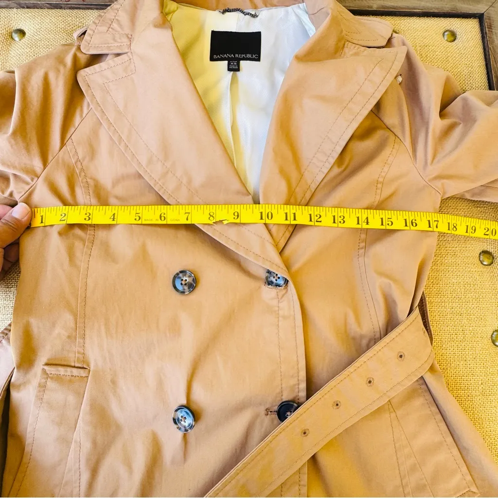 Banana Republic Water-Resistant Tie-Sleeve Trench Coat Jacket Camel Tan Belted - Image 6