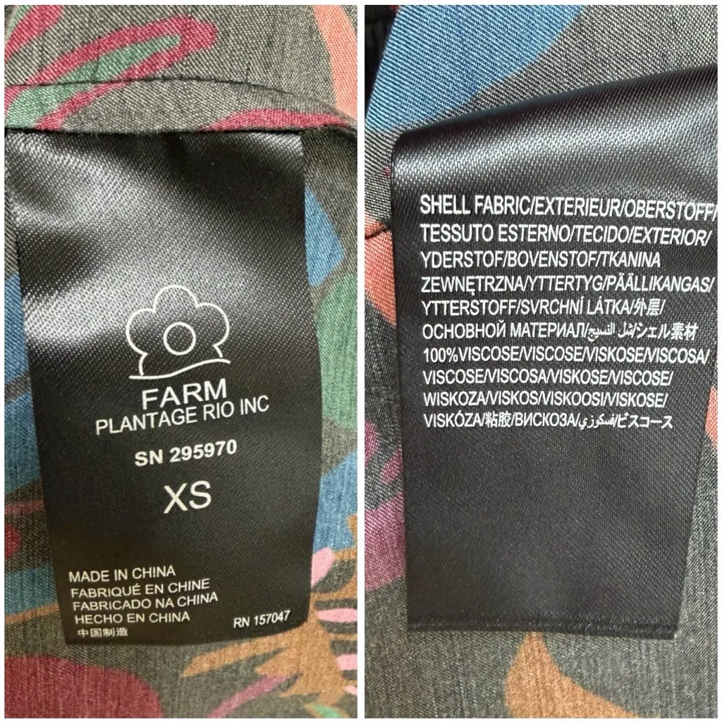 FARM Rio Frutis Dress Smocked Long Blouson Sleeve Drop Waist Multi Color Size XS - Image 10