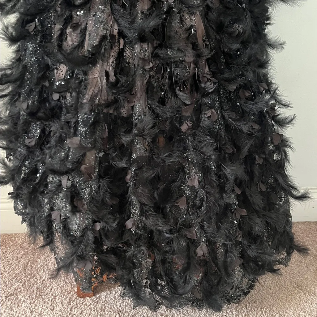 Maxi Feathered Prom Dress (size 16) Black - Image 12