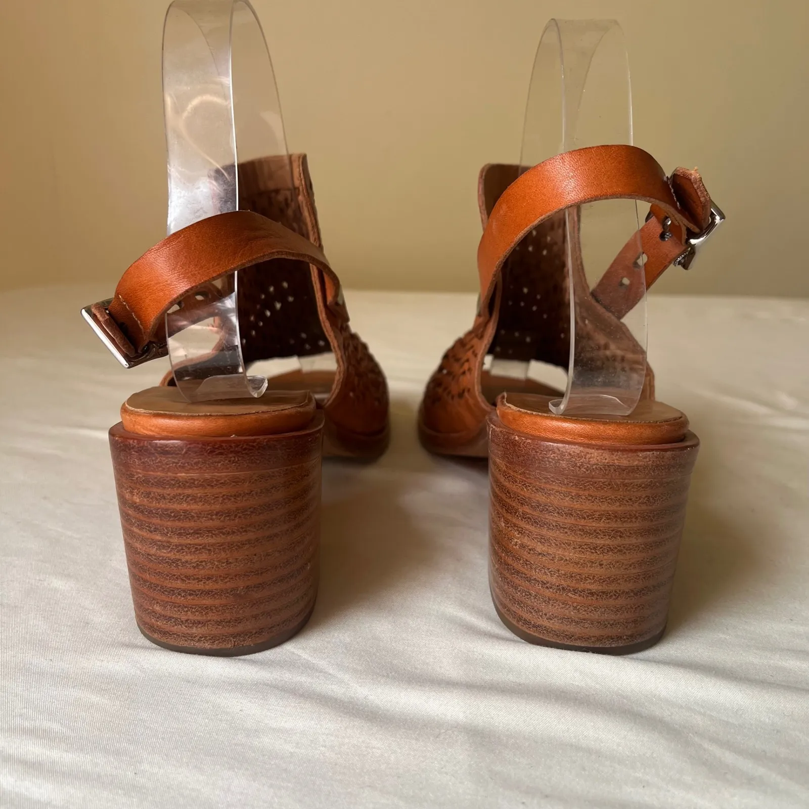 Rag & Bone‎ Wyatt Tan Woven Leather Slingback Block Heel Sandals 38 - Image 5