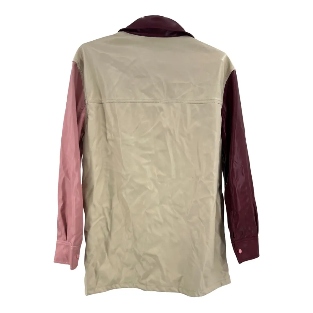 FSL Apparel faux leather jacket color block pink maroon cream M casual Size M - Image 2