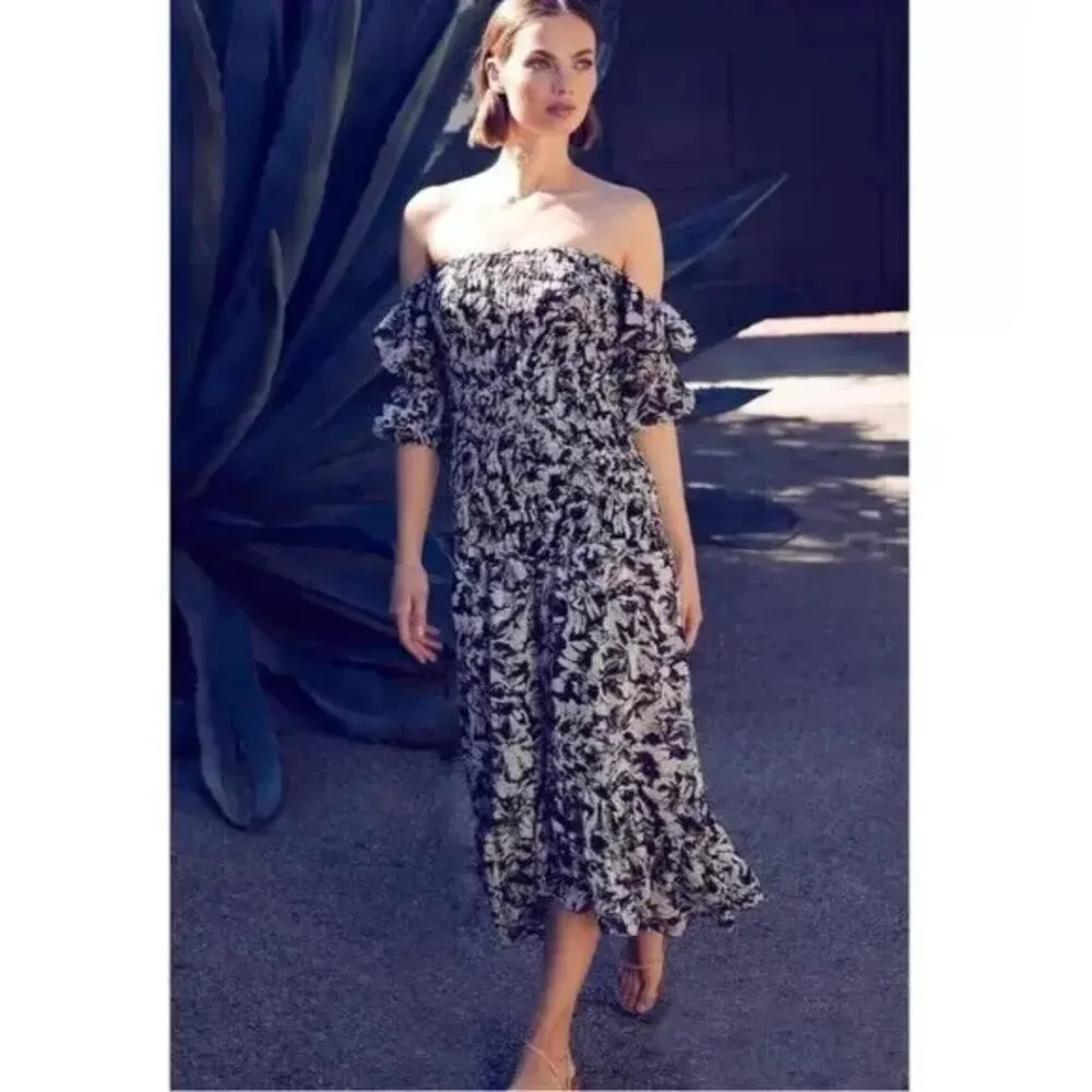 Revolve Misa Diya Midi Maxi Dress Tonal Abstract Ruffles Off Shoulder Size S - Image 7