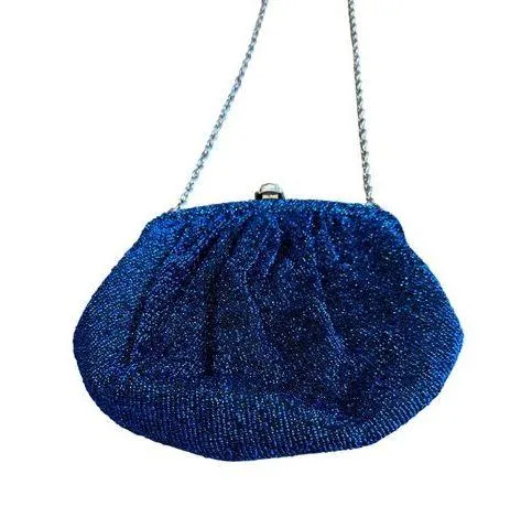 Vintage Blue Metallic Iridescent Evening Clutch Bag With Strap & Floral Clasp - Image 1