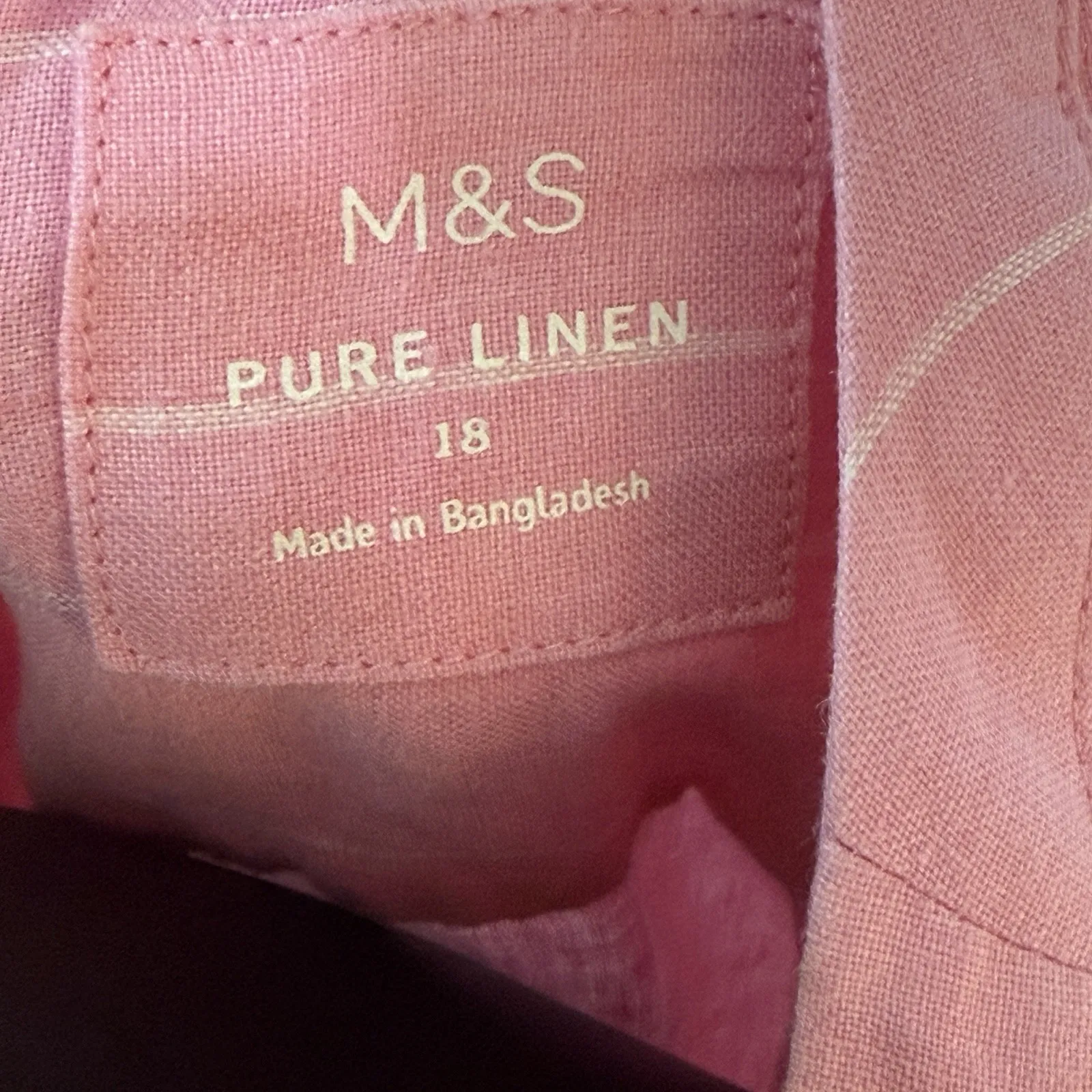 M&S Pure Linen Pink Striped Plus Size‎ Long Sleeve Shirt Breathable, Size 14 - Image 4