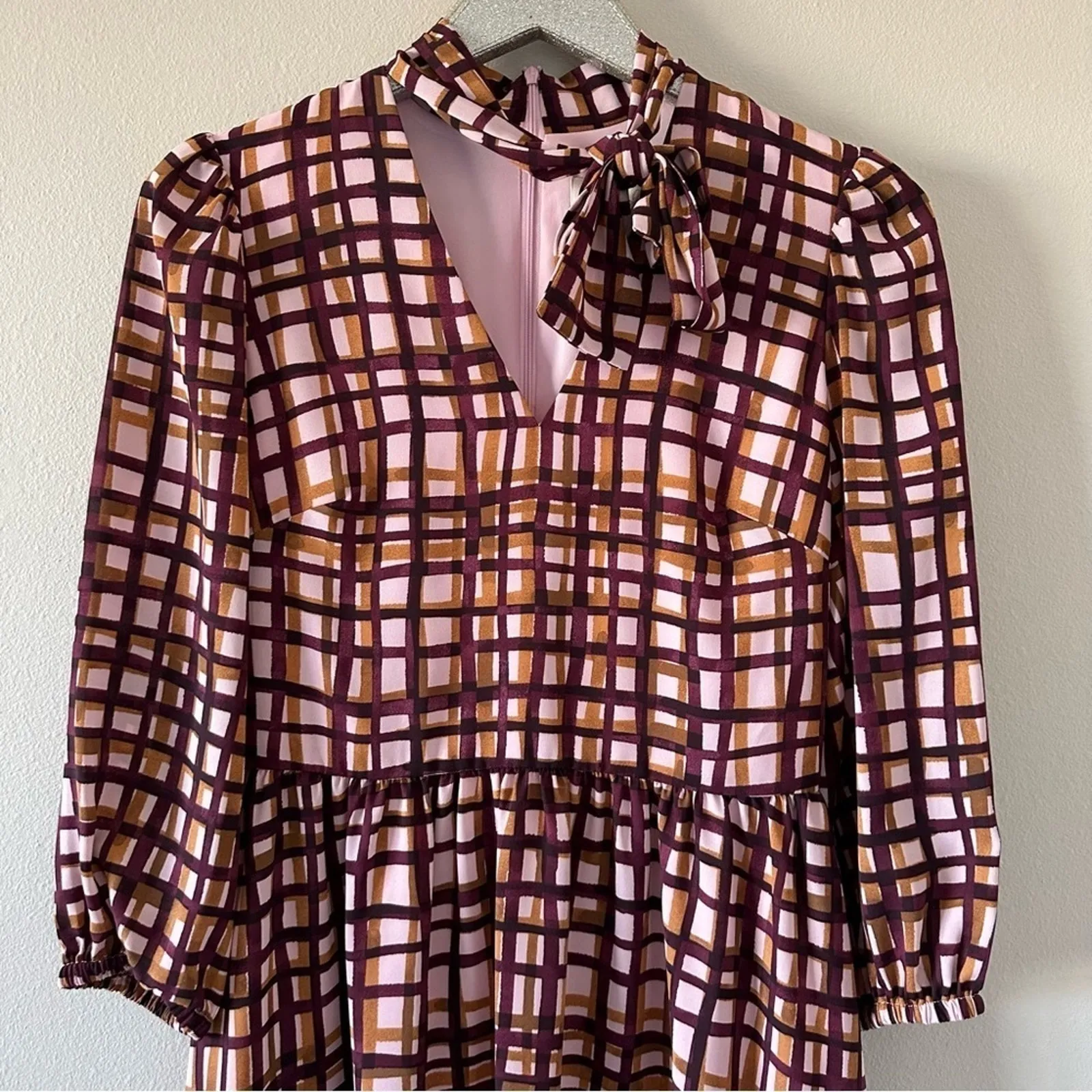 Gal Meets Glam Lindsey Windowpane Plaid Neck Tie Dress NEW - Image 3